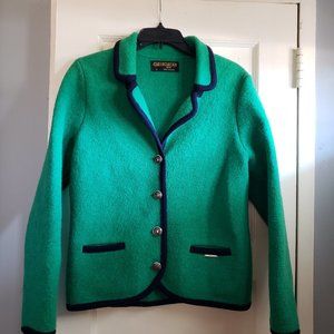Geiger Tyrol Jacket   Kelly Green 100% Boiled Wool Silver Buttons Austria 42 US